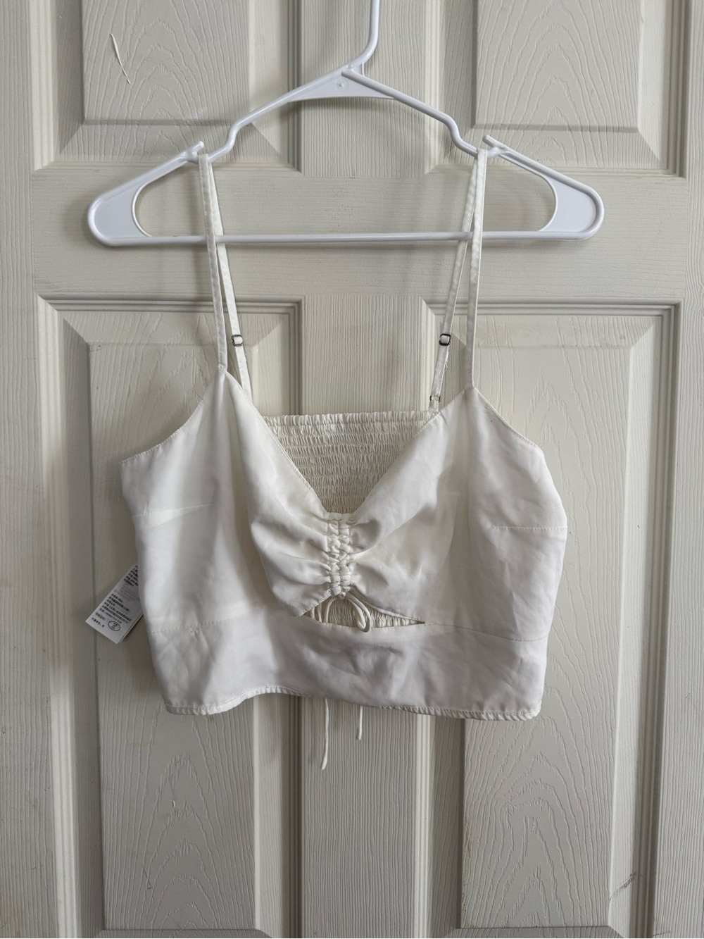 Abercrombie & Fitch White Ruched Drawstring Cropped Cami